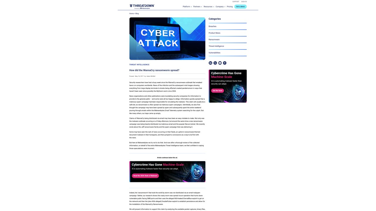 Thumbnail for How did the WannaCry ransomworm spread?