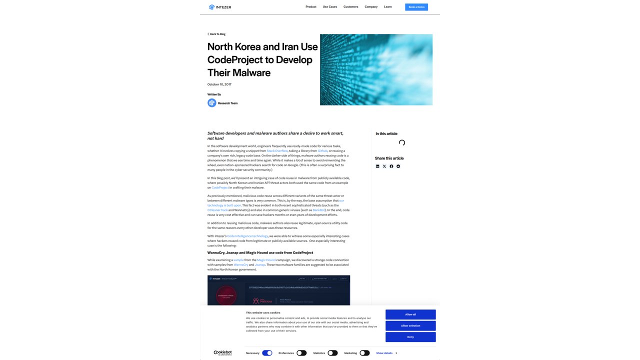 Thumbnail for North Korea and Iran Use CodeProject to Develop Their Malware