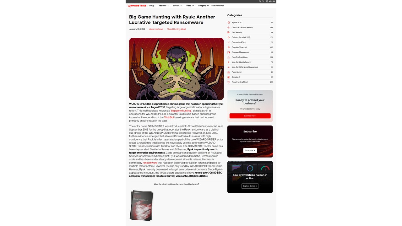 Thumbnail for Big Game Hunting with Ryuk: Another Lucrative Targeted Ransomware