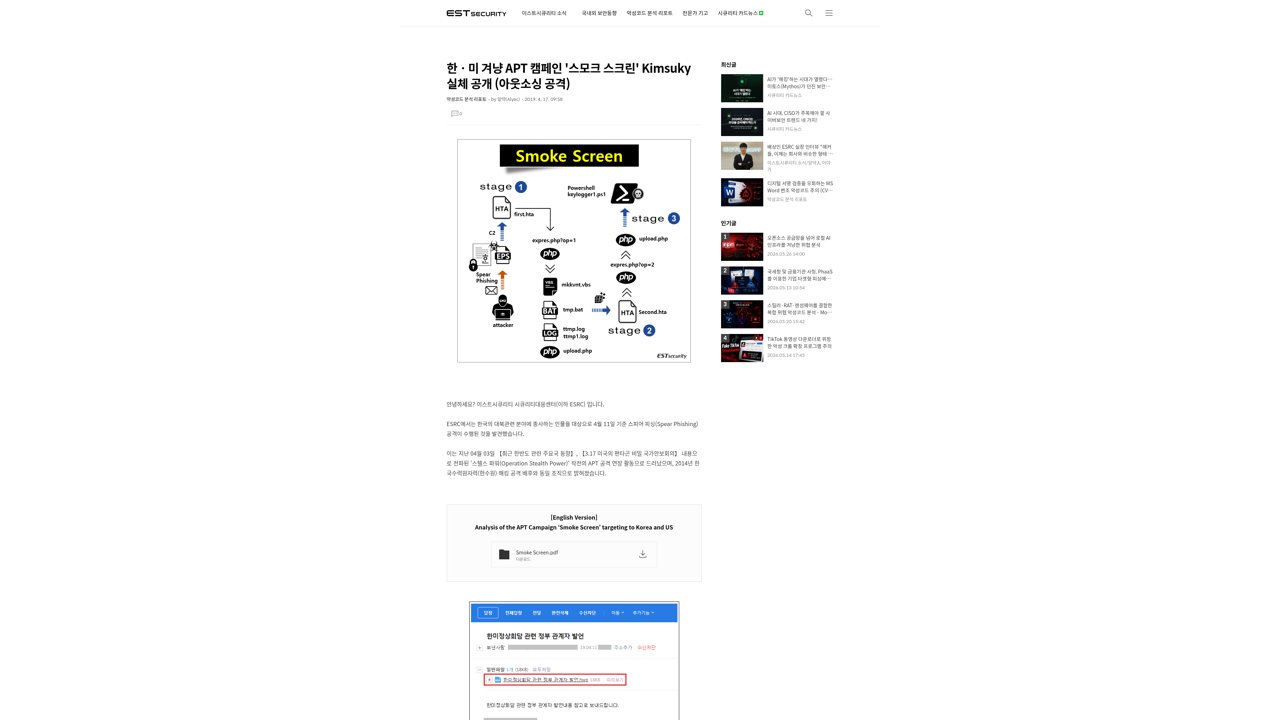 Thumbnail for 한ㆍ미 겨냥 APT 캠페인 '스모크 스크린' Kimsuky 실체 공개