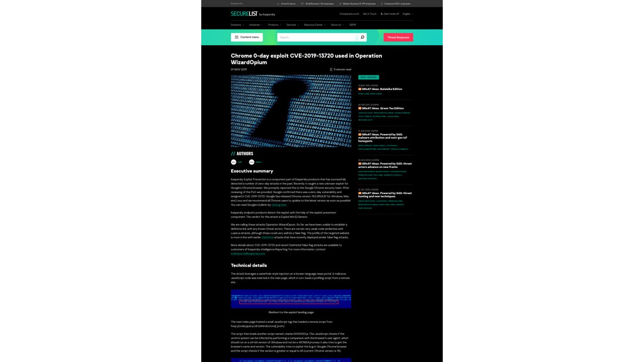 Thumbnail for Chrome 0-day exploit CVE-2019-13720 used in Operation WizardOpium