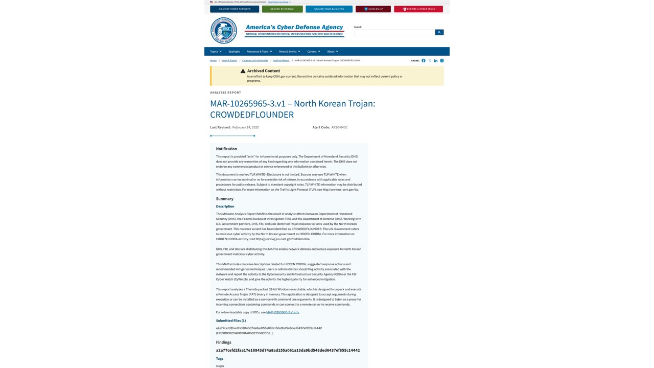 Thumbnail for MAR-10265965-3.v1 – North Korean Trojan: CROWDEDFLOUNDER