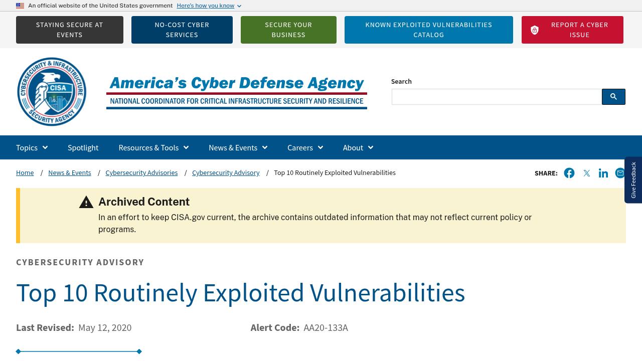 Thumbnail for Top 10 Routinely Exploited Vulnerabilities