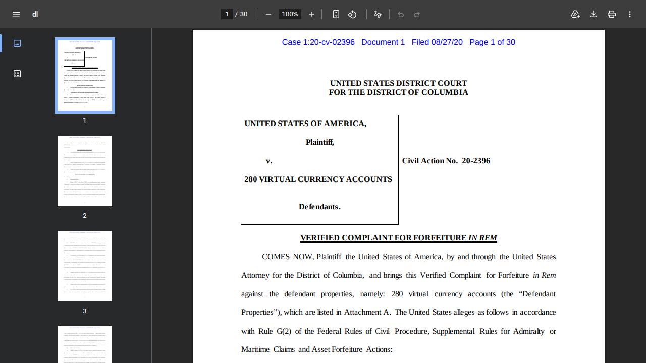 Thumbnail for US v. 280 Virtual Currency Accounts