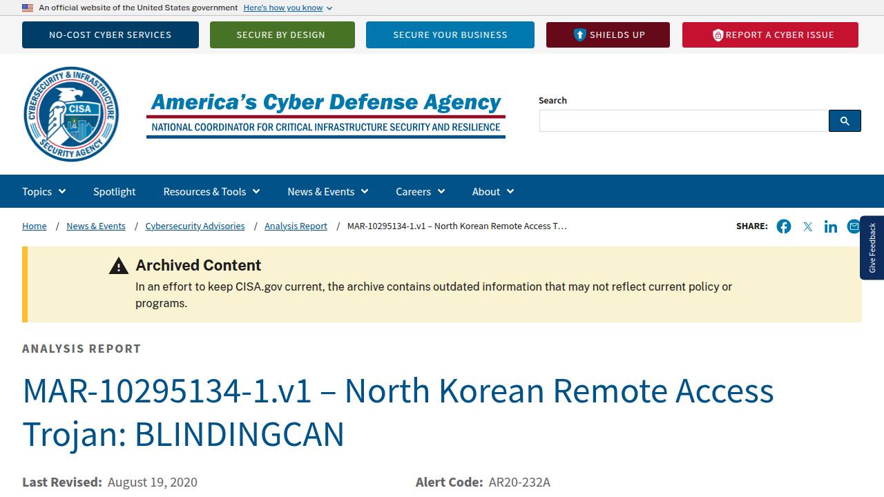 Thumbnail for North Korean Remote Access Trojan: BLINDINGCAN