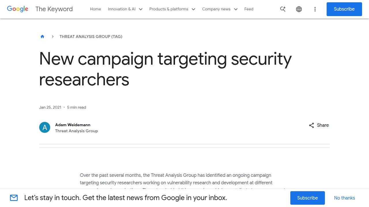 Thumbnail for New campaign targeting security researchers