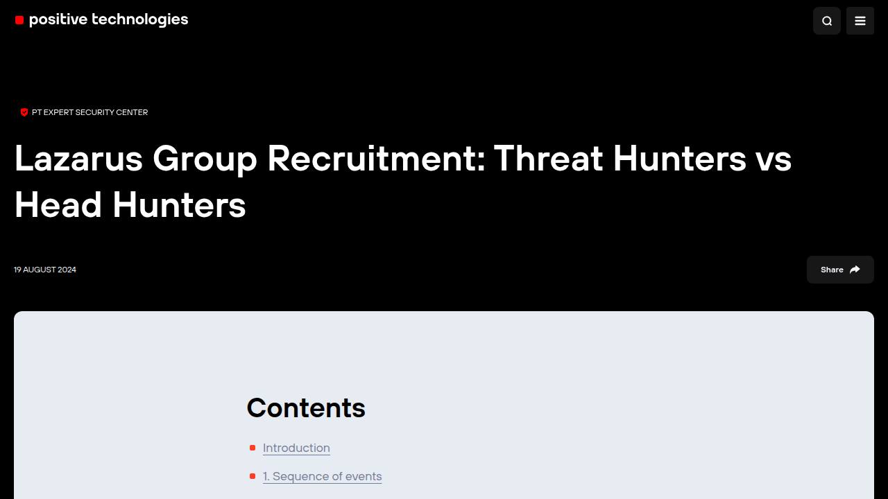 Thumbnail for Lazarus Group Recruitment: Threat Hunters vs Head Hunters