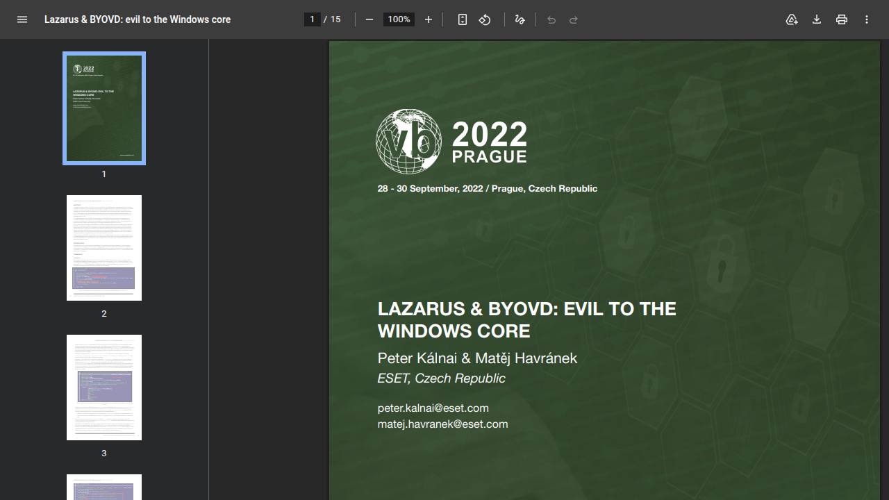 Thumbnail for Lazarus & BYOVD: Evil to the Windows core.