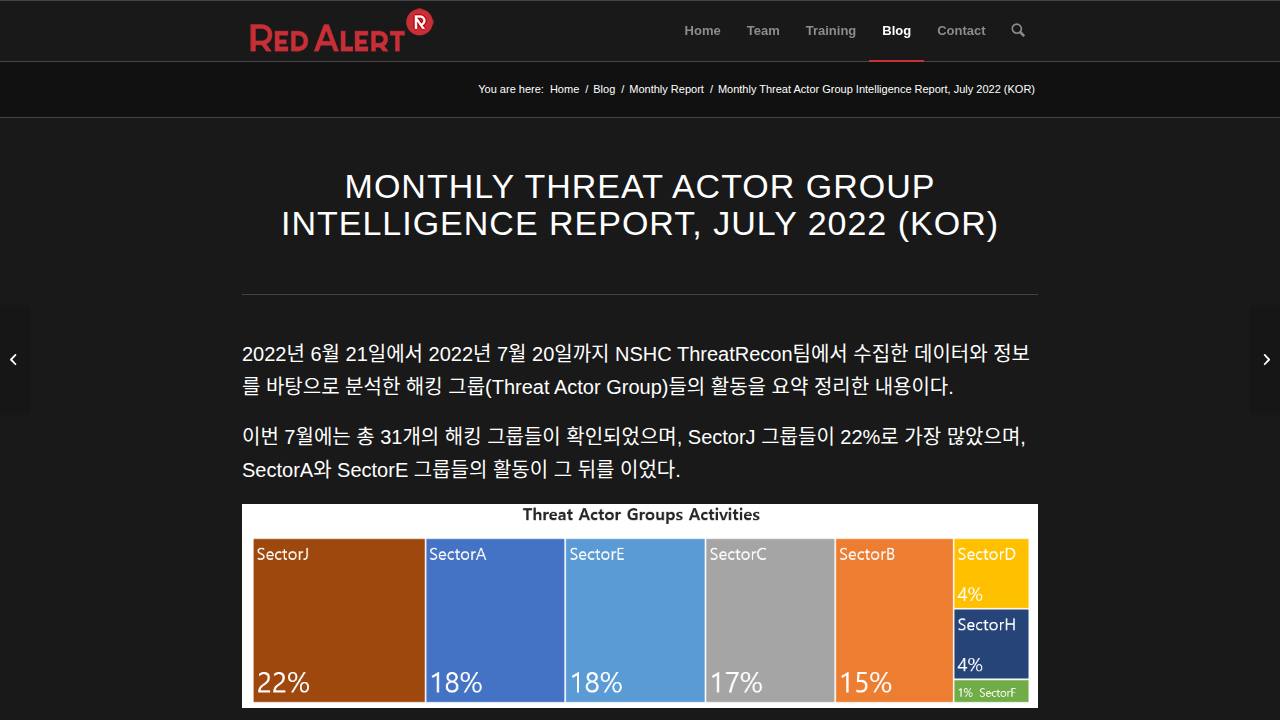 Thumbnail for MONTHLY THREAT ACTOR GROUP INTELLIGENCE REPORT, JULY 2022 (KOR)