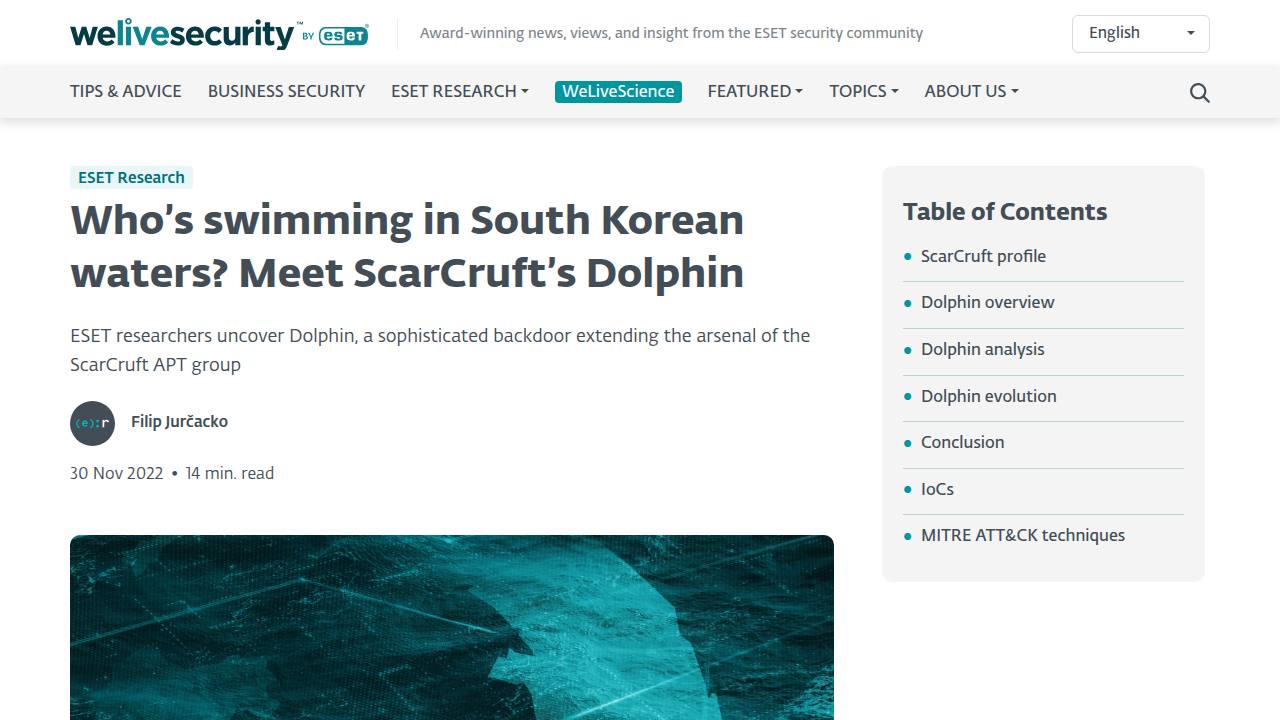 Thumbnail for Who’s swimming in South Korean waters? Meet ScarCruft’s Dolphin