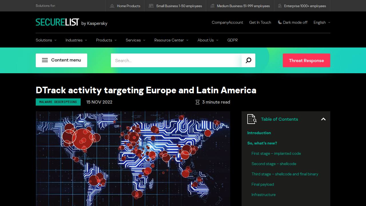 Thumbnail for DTrack activity targeting Europe and Latin America