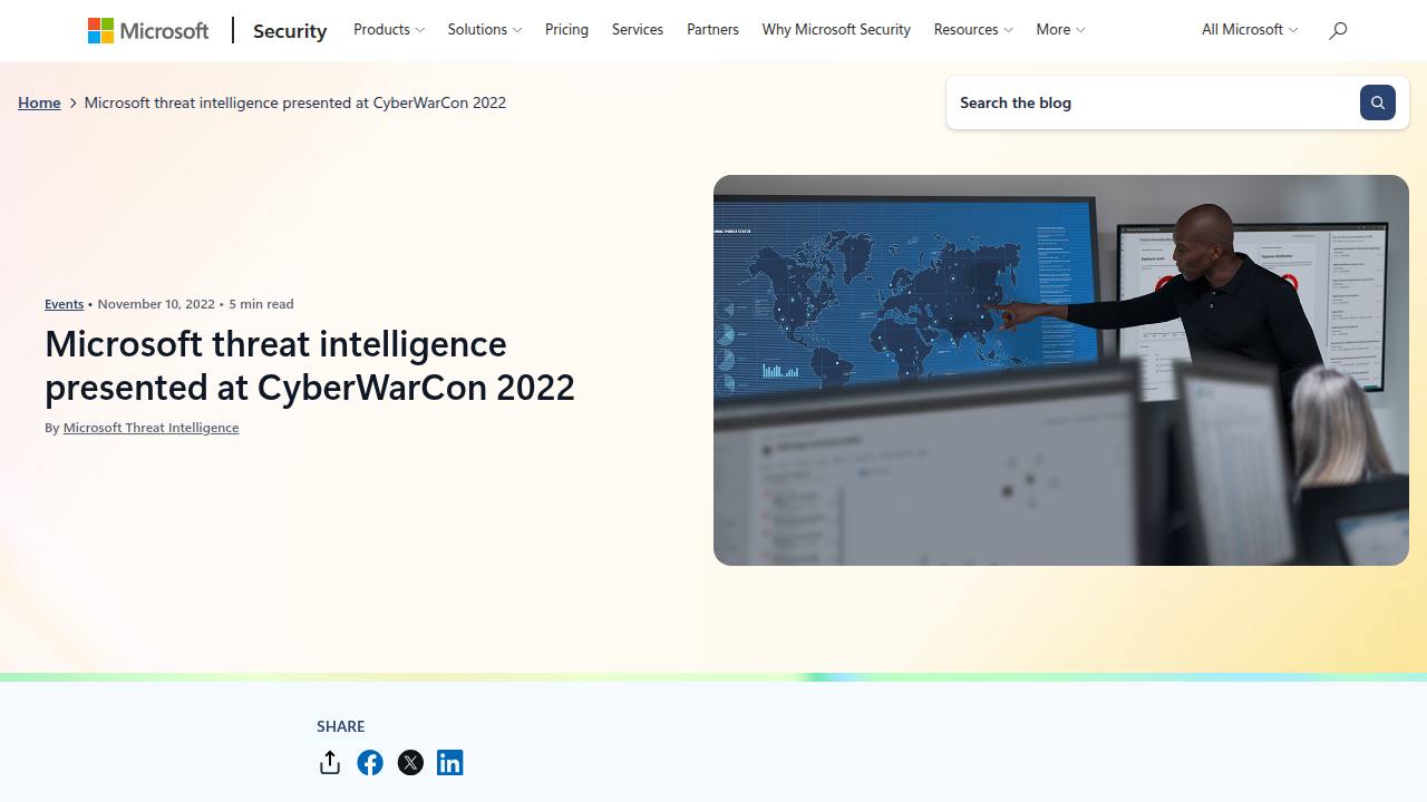 Thumbnail for Microsoft threat intelligence presented at CyberWarCon 2022