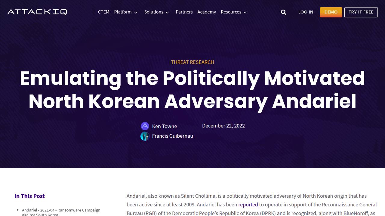 Thumbnail for Emulating the Politically Motivated North Korean Adversary Andariel