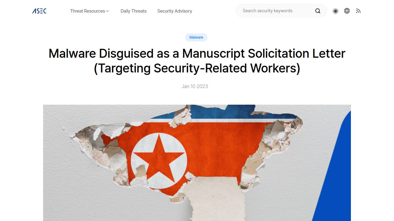 Thumbnail for Malware Disguised as a Manuscript Solicitation Letter (Targeting Security-Related Workers)