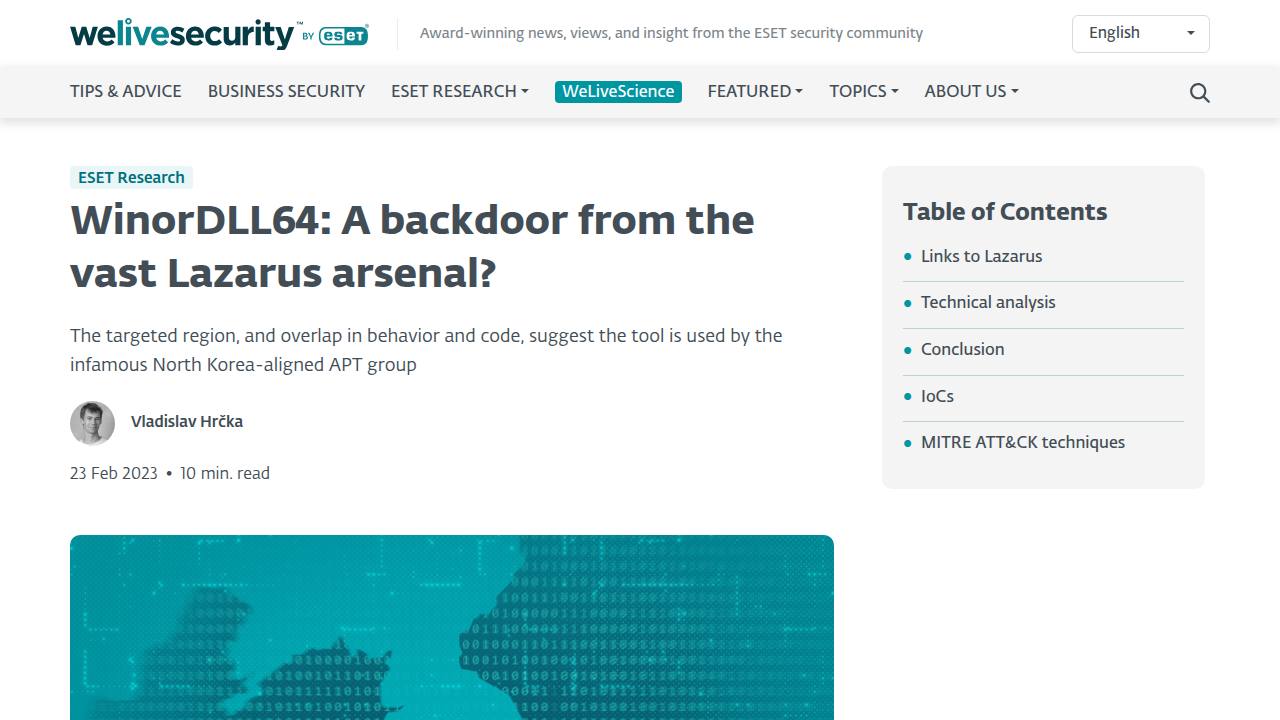Thumbnail for WinorDLL64: A backdoor from the vast Lazarus arsenal?