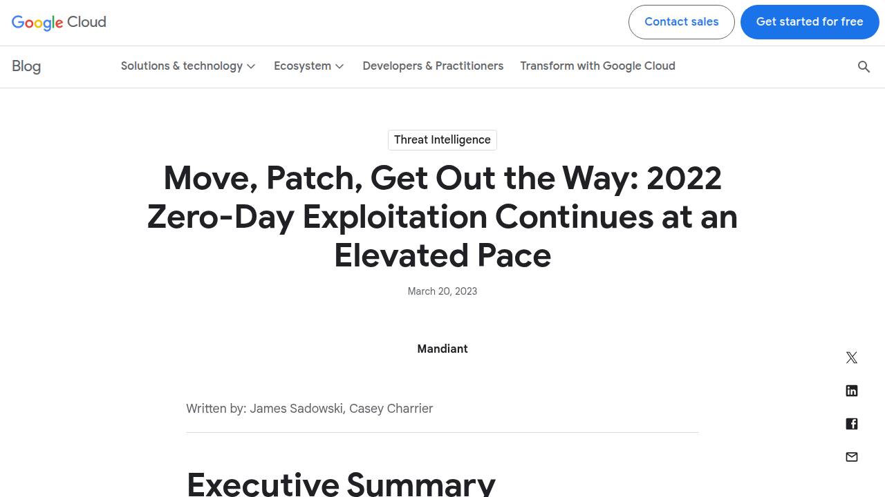 Thumbnail for Move, Patch, Get Out the Way: 2022 Zero-Day Exploitation Continues at an Elevated Pace