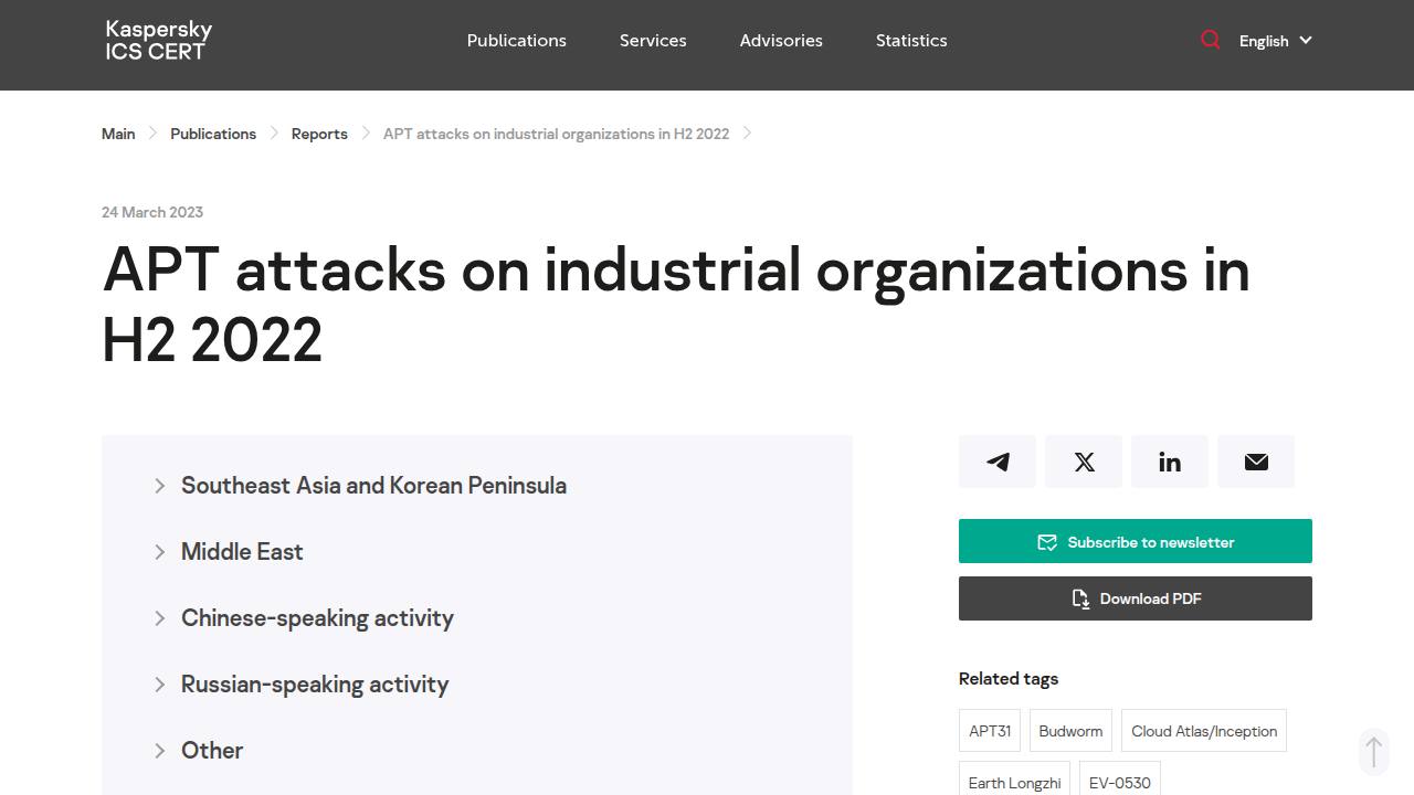 Thumbnail for APT attacks on industrial organizations in H2 2022