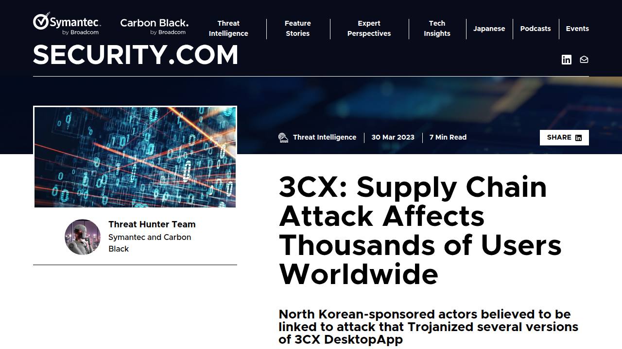 Thumbnail for 3CX: Supply Chain Attack Affects Thousands of Users Worldwide
