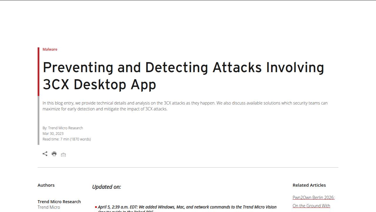 Thumbnail for Information on Attacks Involving 3CX Desktop App