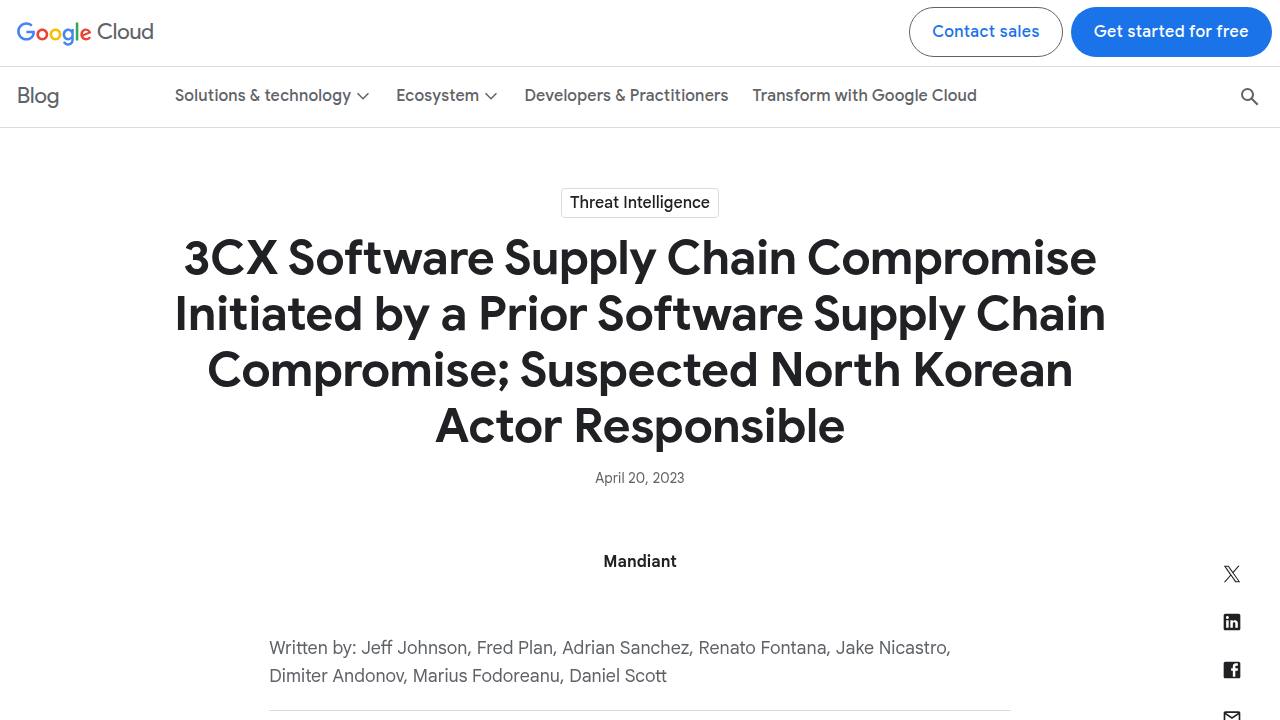 Thumbnail for 3CX Software Supply Chain Compromise Initiated by a Prior Software Supply Chain Compromise; Suspected North Korean Actor Responsible