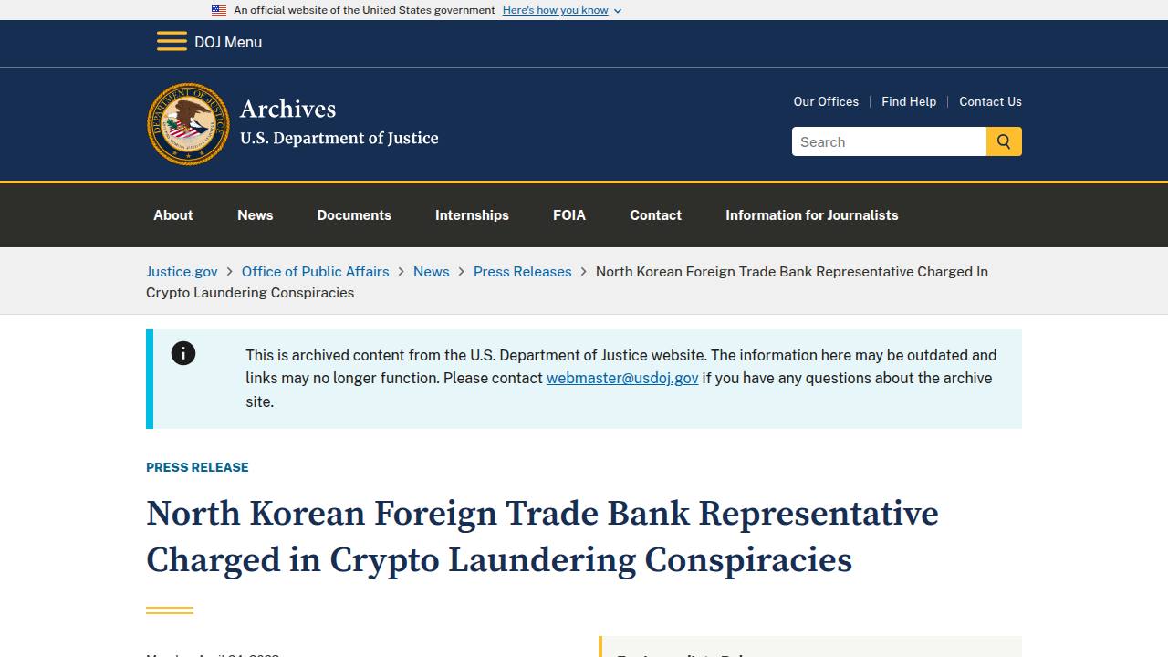 Thumbnail for North Korean Foreign Trade Bank Representative Charged in Crypto Laundering Conspiracies