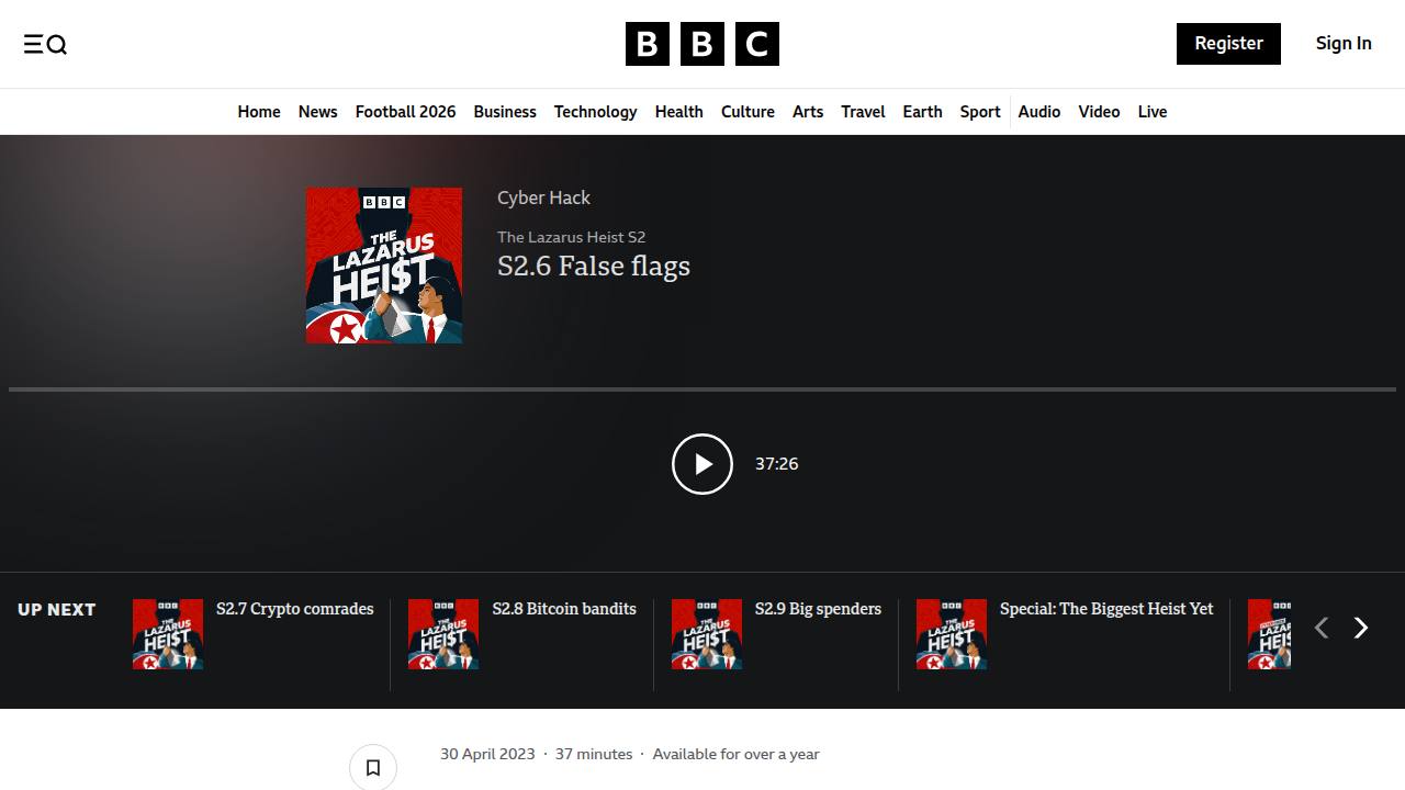 Thumbnail for The Lazarus Heist - S2.6 False flags - BBC Sounds