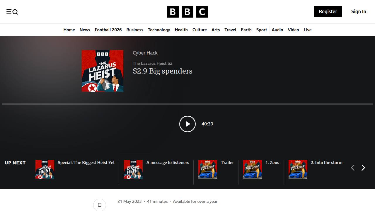 Thumbnail for The Lazarus Heist - S2.9 Big spenders - BBC Sounds