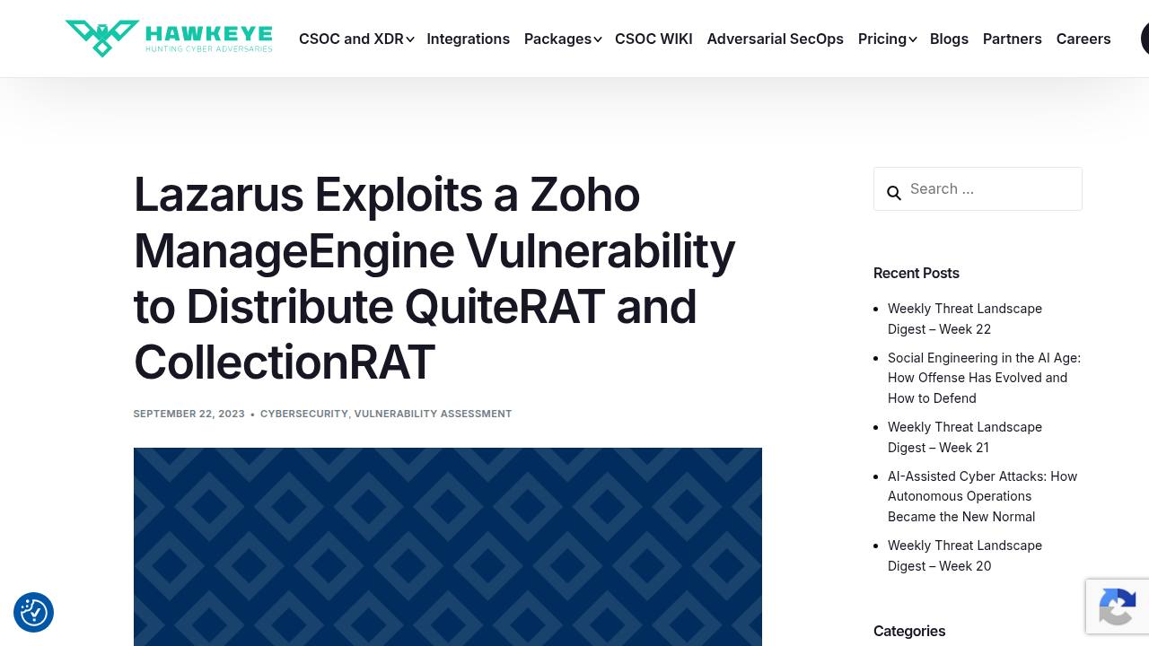 Thumbnail for Lazarus Exploits a Zoho ManageEngine Vulnerability to Distribute QuiteRAT and CollectionRAT