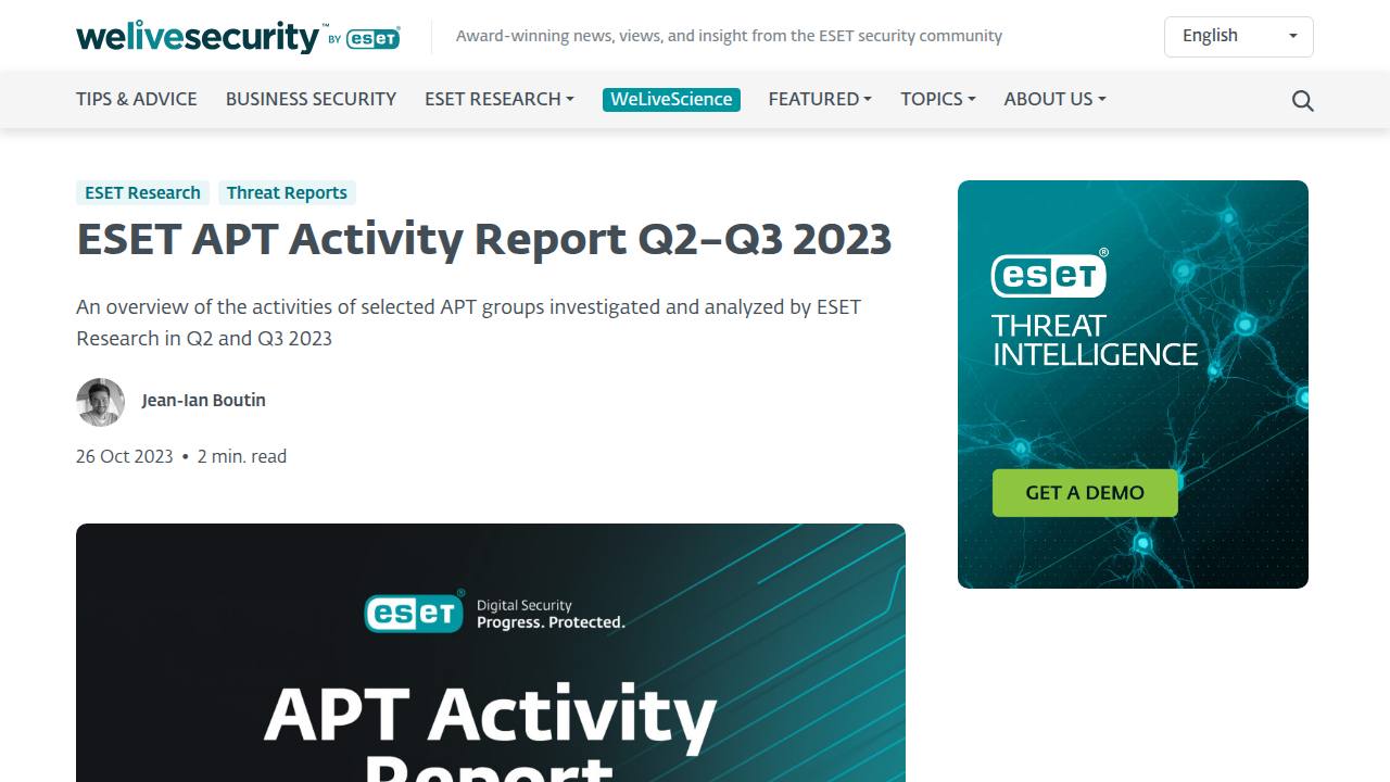 Thumbnail for ESET APT Activity Report Q2–Q3 2023