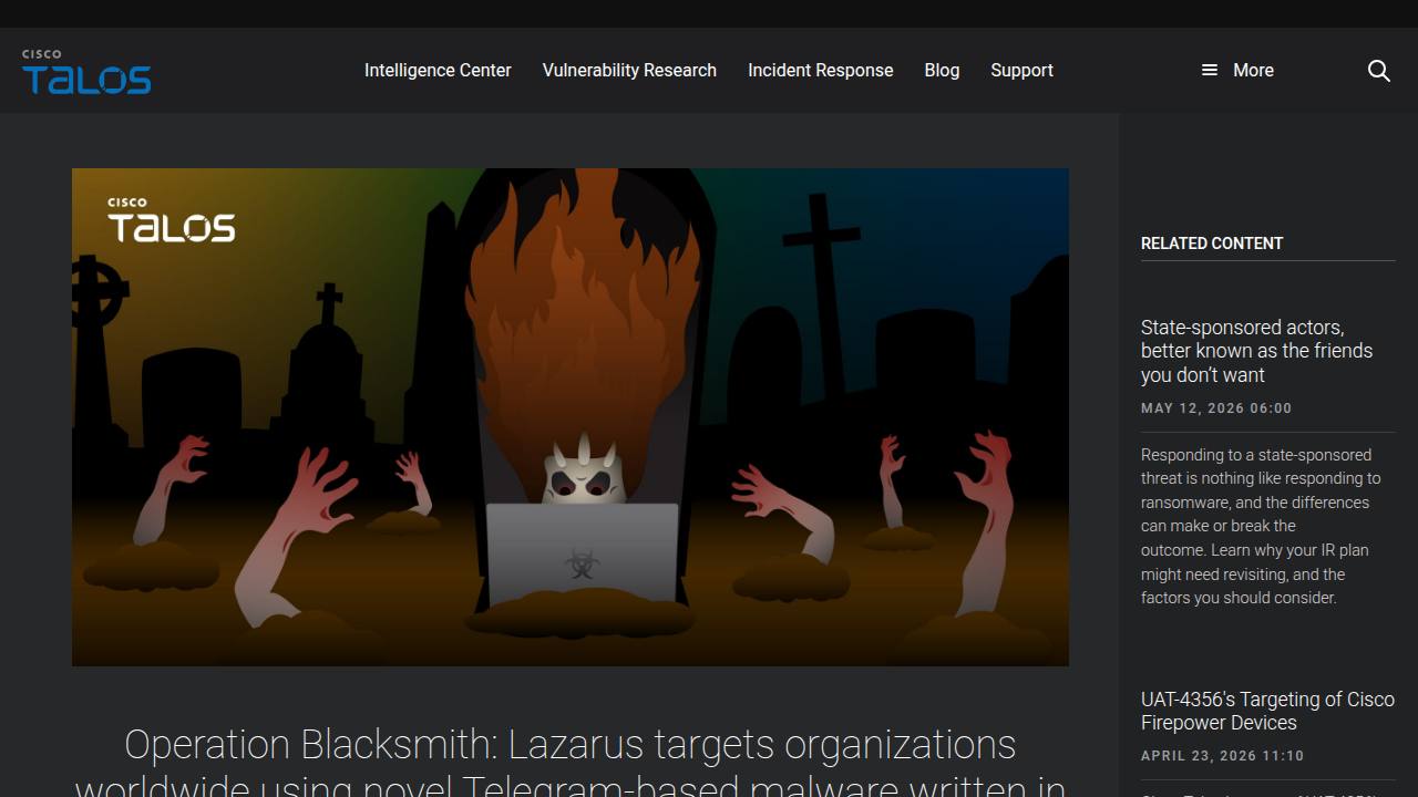 Thumbnail for Operation Blacksmith: Lazarus targets organizations worldwide using novel Telegram-based malware written in DLang