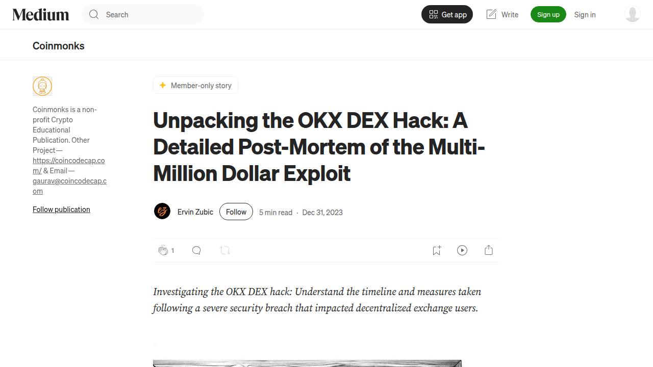 Thumbnail for Unpacking the OKX DEX Hack: A Detailed Post-Mortem of the Multi-Million Dollar Exploit