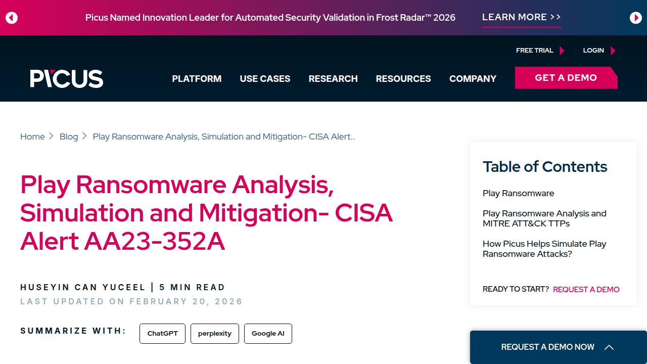 Thumbnail for Play Ransomware Analysis, Simulation and Mitigation- CISA Alert AA23-352A