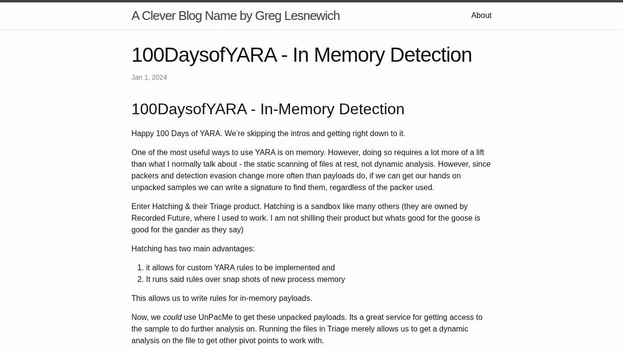 Thumbnail for 100DaysofYARA - In Memory Detection