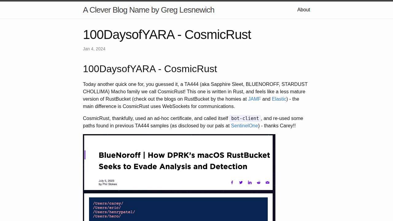 Thumbnail for 100DaysofYARA - CosmicRust