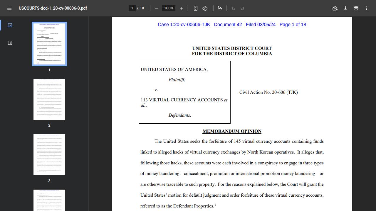 Thumbnail for USA v. 113 VIRTUAL CURRENCY ACCOUNTS