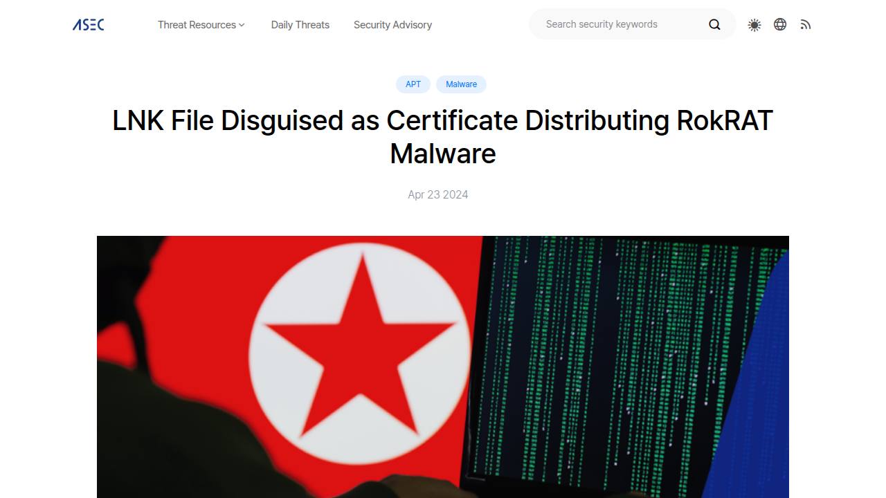 Thumbnail for LNK File Disguised as Certificate Distributing RokRAT Malware