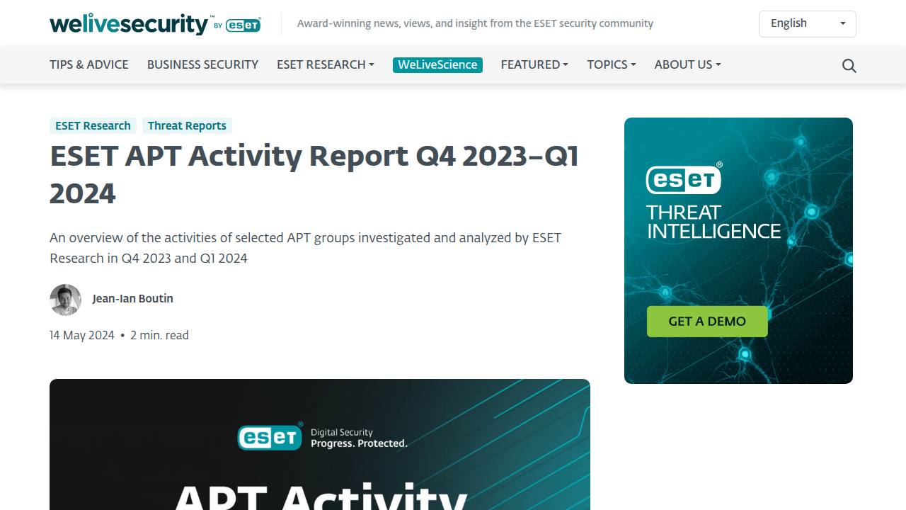 Thumbnail for ESET APT Activity Report Q4 2023–Q1 2024