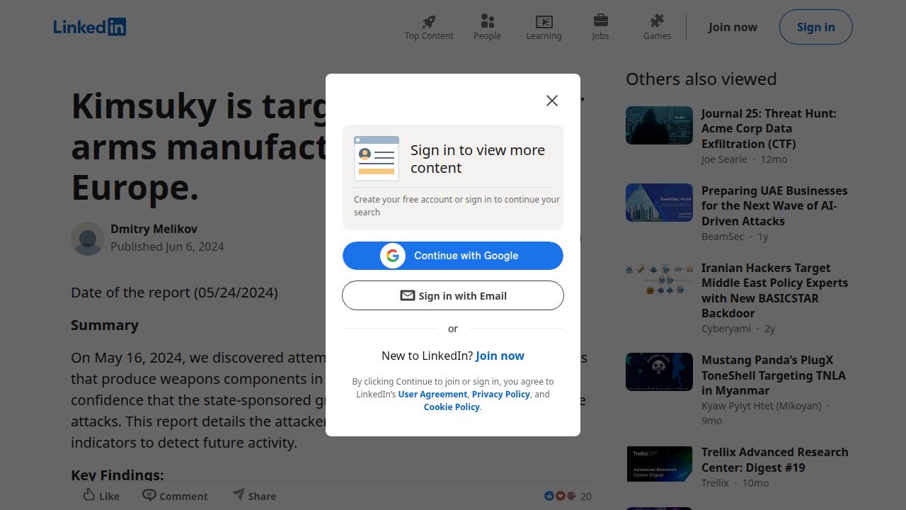 Thumbnail for Kimsuky is targeting an arms manufacturer in Europe
