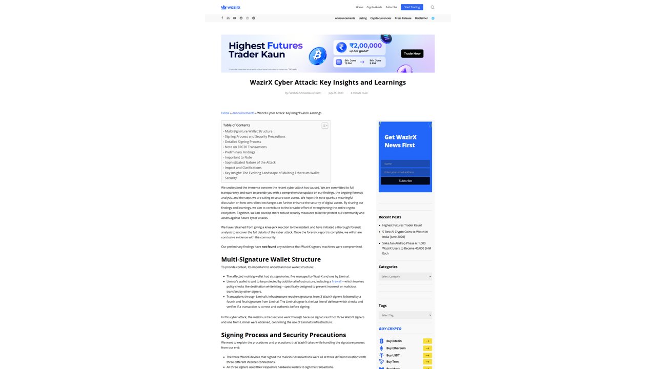 Thumbnail for WazirX Cyber Attack: Key Insights and Learnings