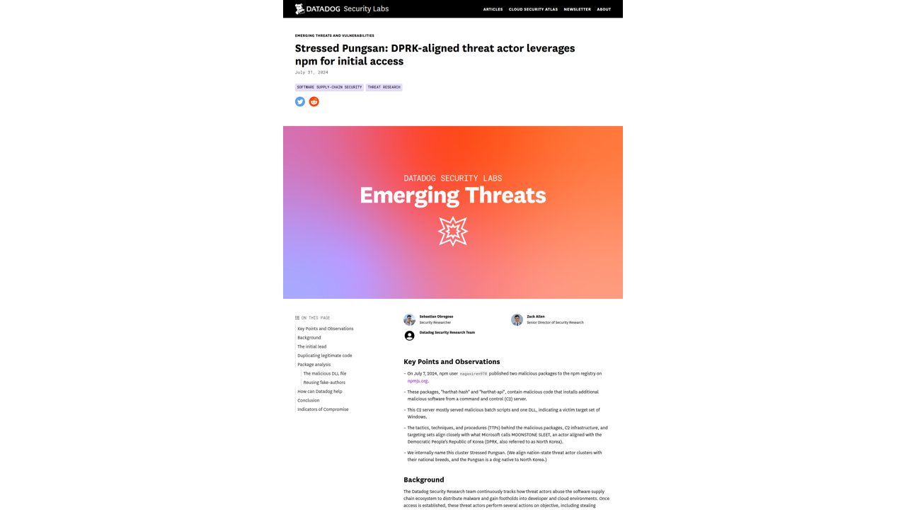 Thumbnail for Stressed Pungsan: DPRK-aligned threat actor leverages npm for initial access