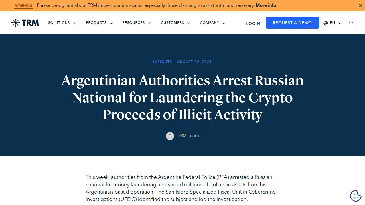 Thumbnail for Argentinian Authorities Arrest Russian National for Laundering the Crypto Proceeds of Illicit Activity