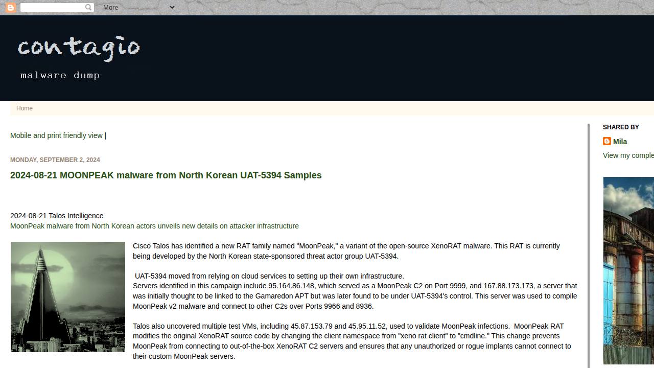 Thumbnail for 2024-08-21 MOONPEAK malware from North Korean UAT-5394 Samples
