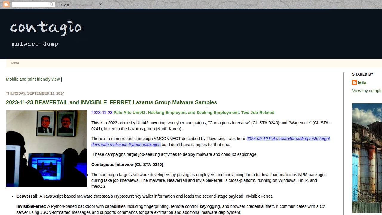 Thumbnail for 2023-11-23 BEAVERTAIL and INVISIBLE_FERRET Lazarus Group Malware Samples