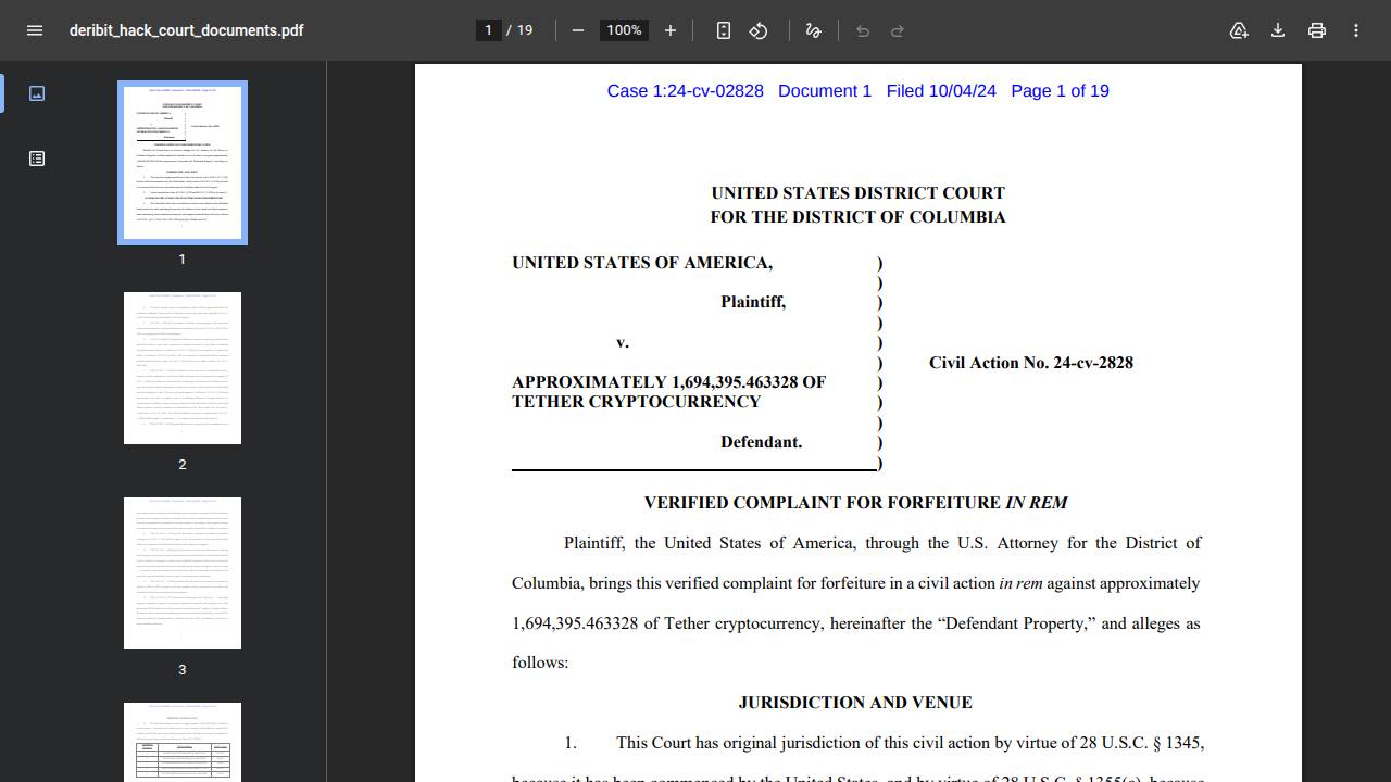Thumbnail for USA v. APPROXIMATELY 1,694,395.463328 OF TETHER CRYPTOCURRENCY