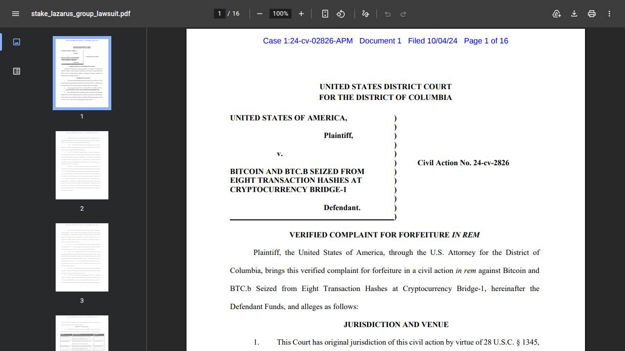 Thumbnail for USA v. BITCOIN AND BTC.B SEIZED FROM EIGHT TRANSACTION HASHES AT CRYPTOCURRENCY BRIDGE-1