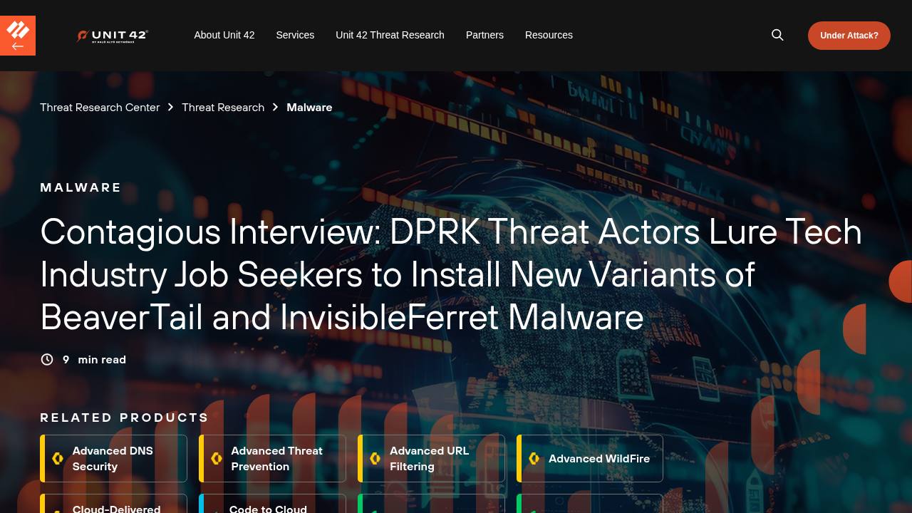Thumbnail for Contagious Interview: DPRK Threat Actors Lure Tech Industry Job Seekers to Install New Variants of BeaverTail and InvisibleFerret Malware
