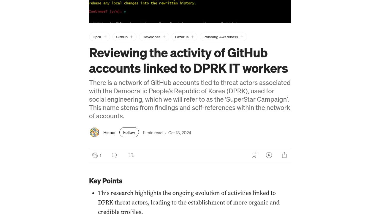 Thumbnail for Reviewing the activity of GitHub accounts linked to DPRK IT workers