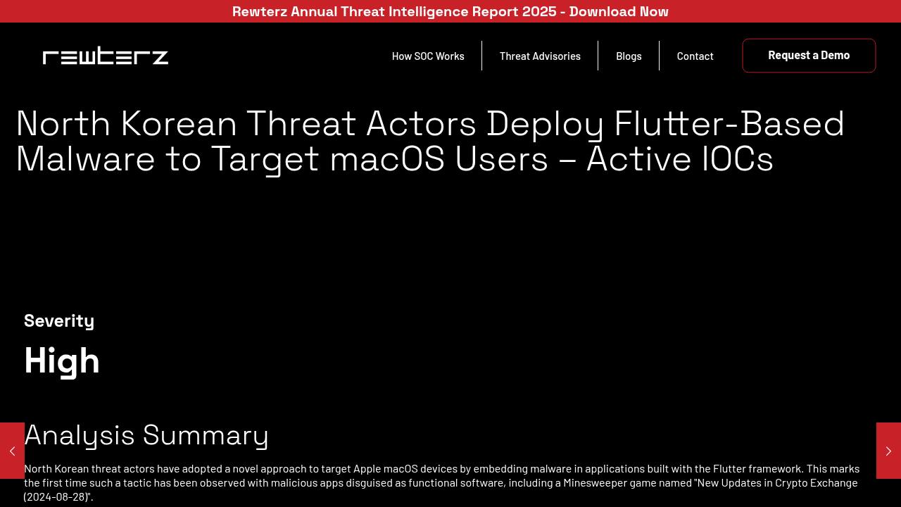 Thumbnail for North Korean Threat Actors Deploy Flutter-Based Malware to Target macOS Users – Active IOCs