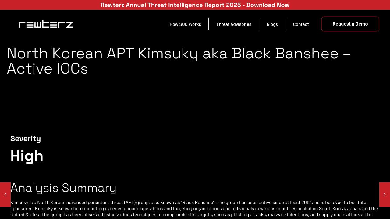 Thumbnail for North Korean APT Kimsuky aka Black Banshee – Active IOCs
