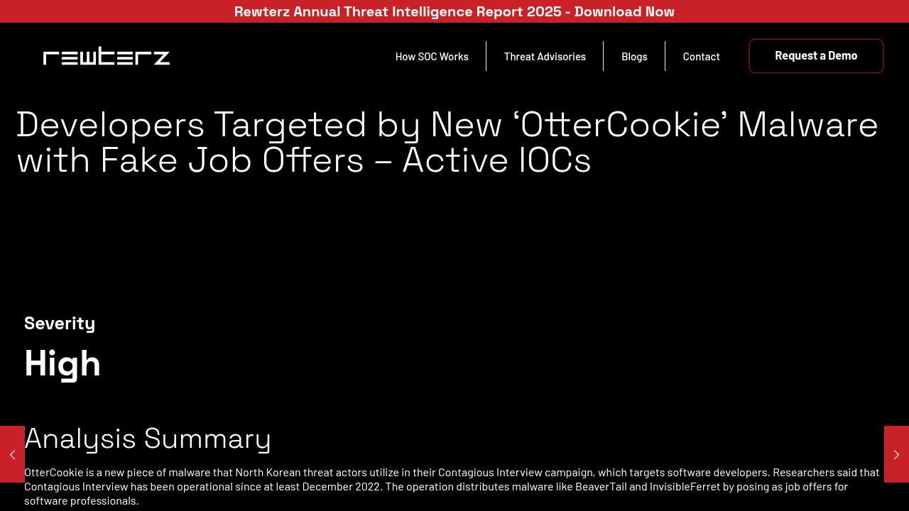 Thumbnail for Developers Targeted by New ‘OtterCookie’ Malware with Fake Job Offers – Active IOCs
